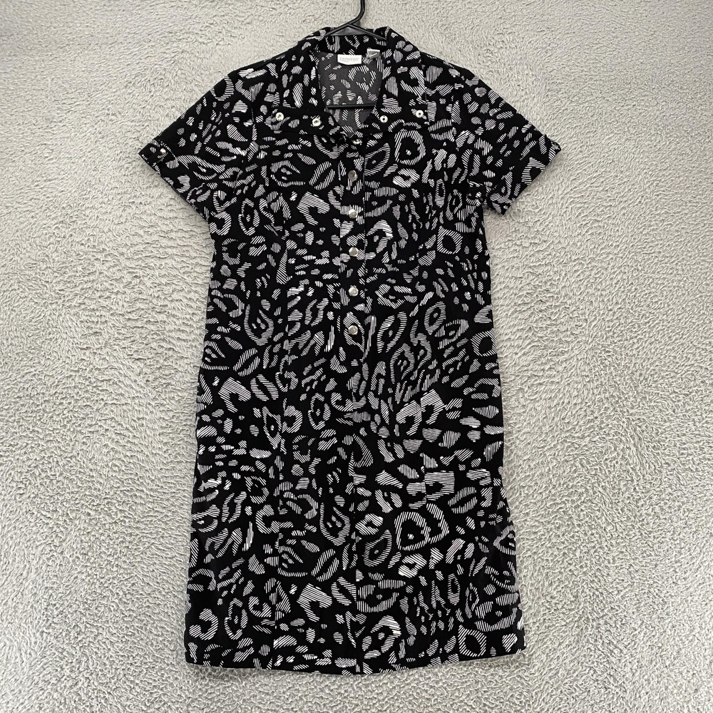 Zenergy Chico's Dress Womens 0.5/Small Black Animal Print Stretch Knee Length